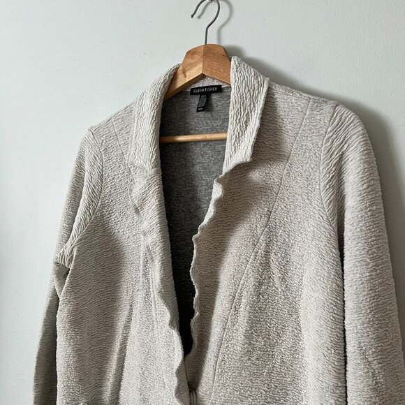 Eileen Fisher Gray Textured Knit Lightweight Cardigan Sweater Women's Size M - Picture 3 of 7